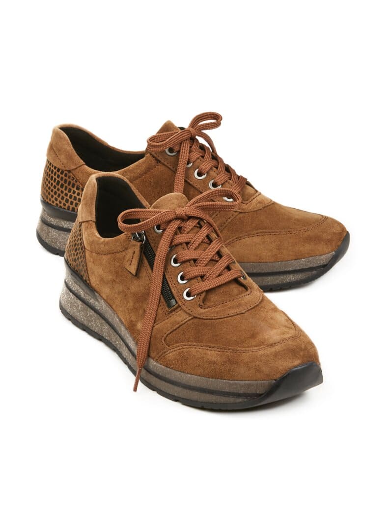Reißverschluss-Sneaker Fußwarm Cognac