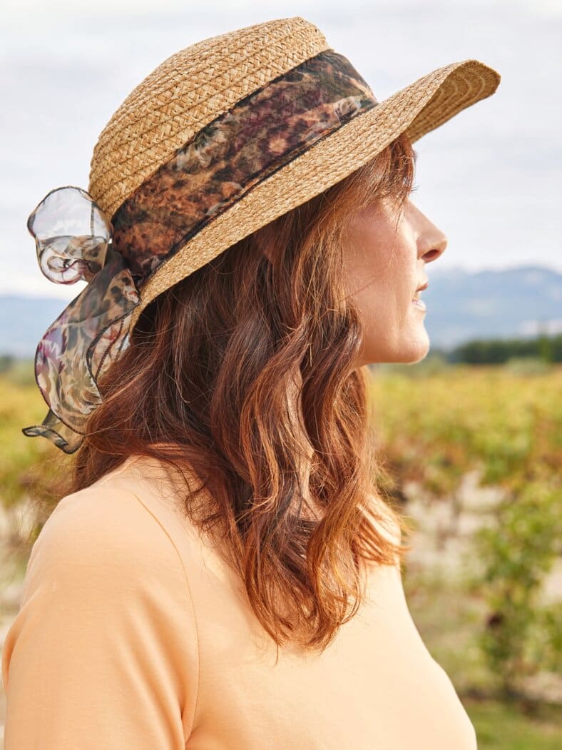 Strohhut mit Schmuckband Hellbraun