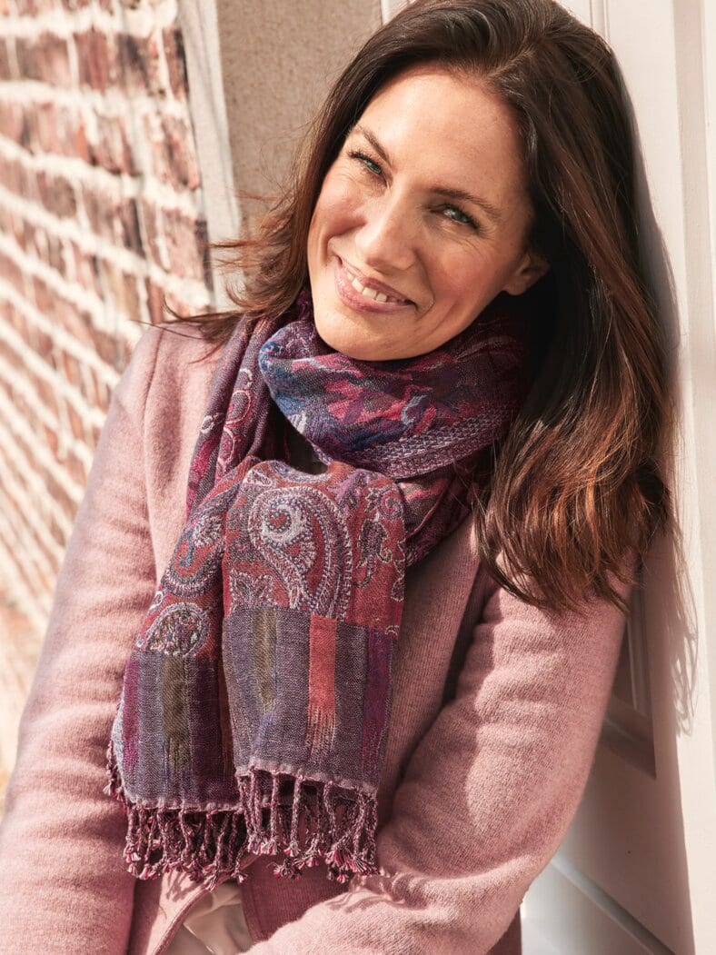 Jacquard-Schal Floral Rot gemustert