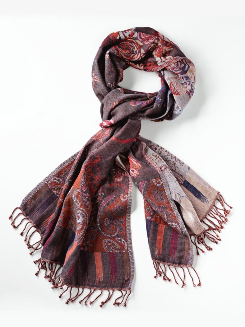 Jacquard-Schal Floral Rot gemustert