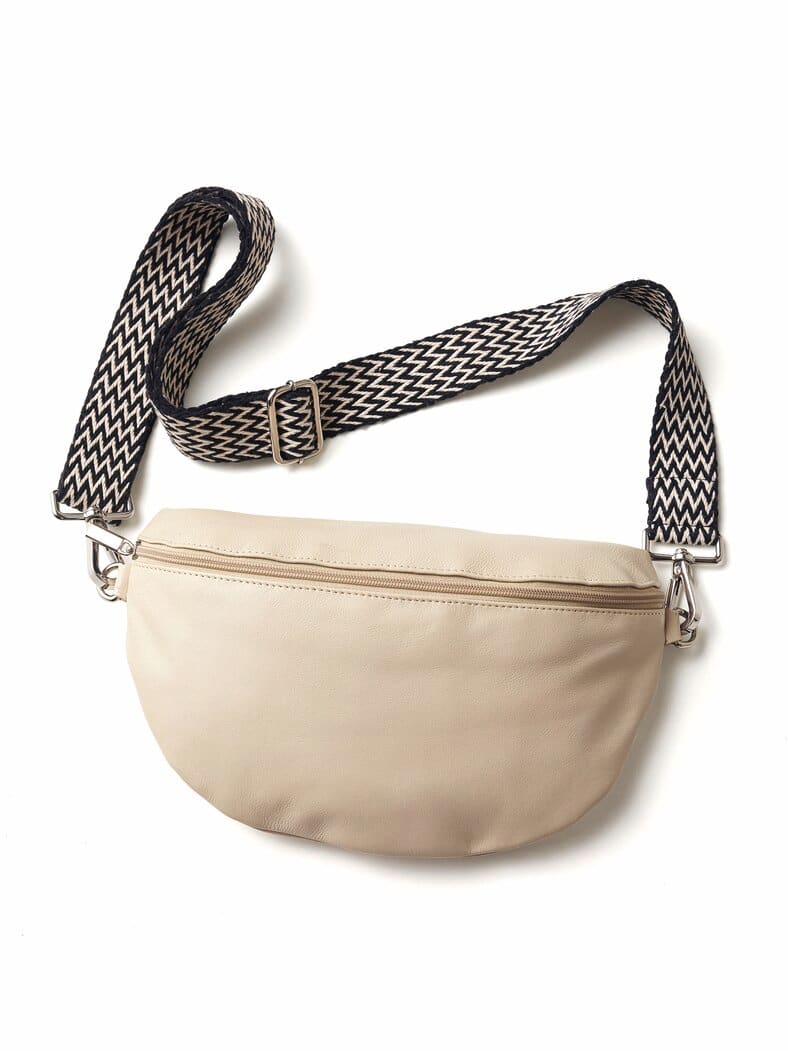 Cross-Body-Bag Leder Beige/Taupe