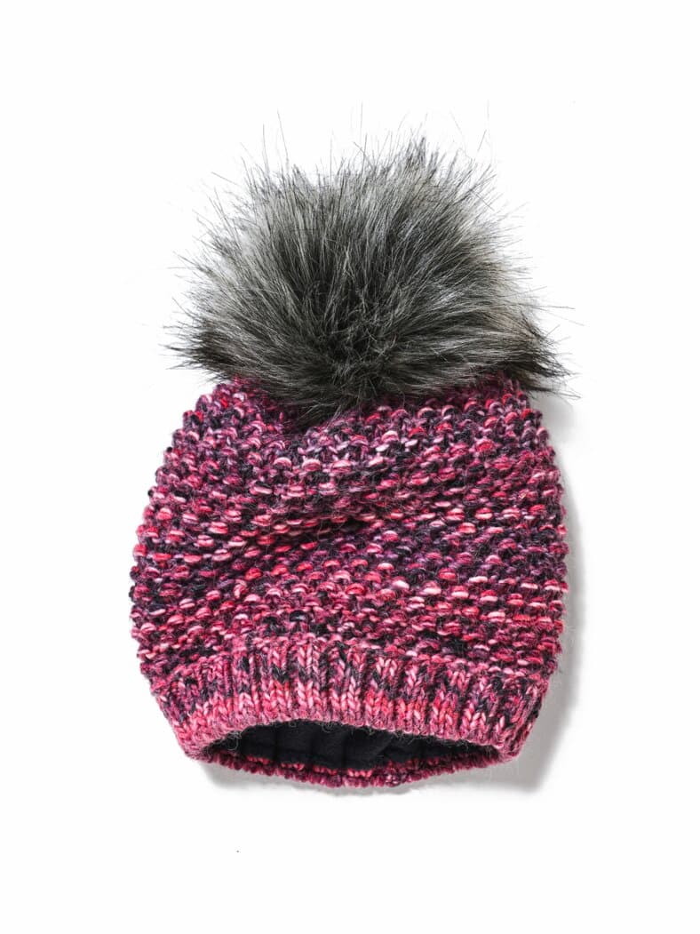 Strick-Fleece-Mütze Farbenfroh Beere