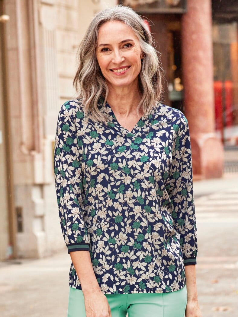 Stretch-Bluse Viskose Marine