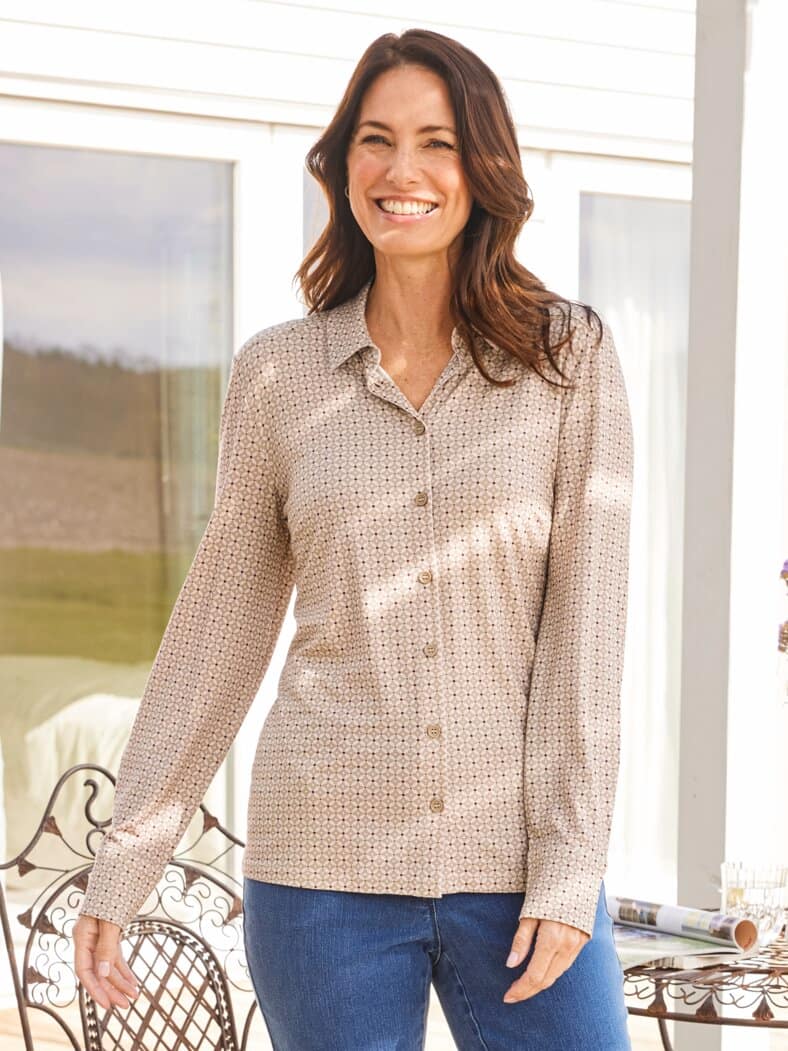 Jersey-Bluse Pflegeleicht Taupe