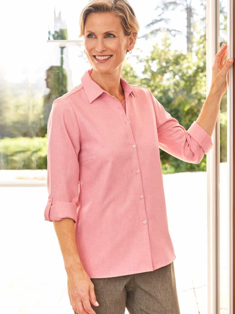 Bügelfrei-Bluse Reise-Leinen Rosa