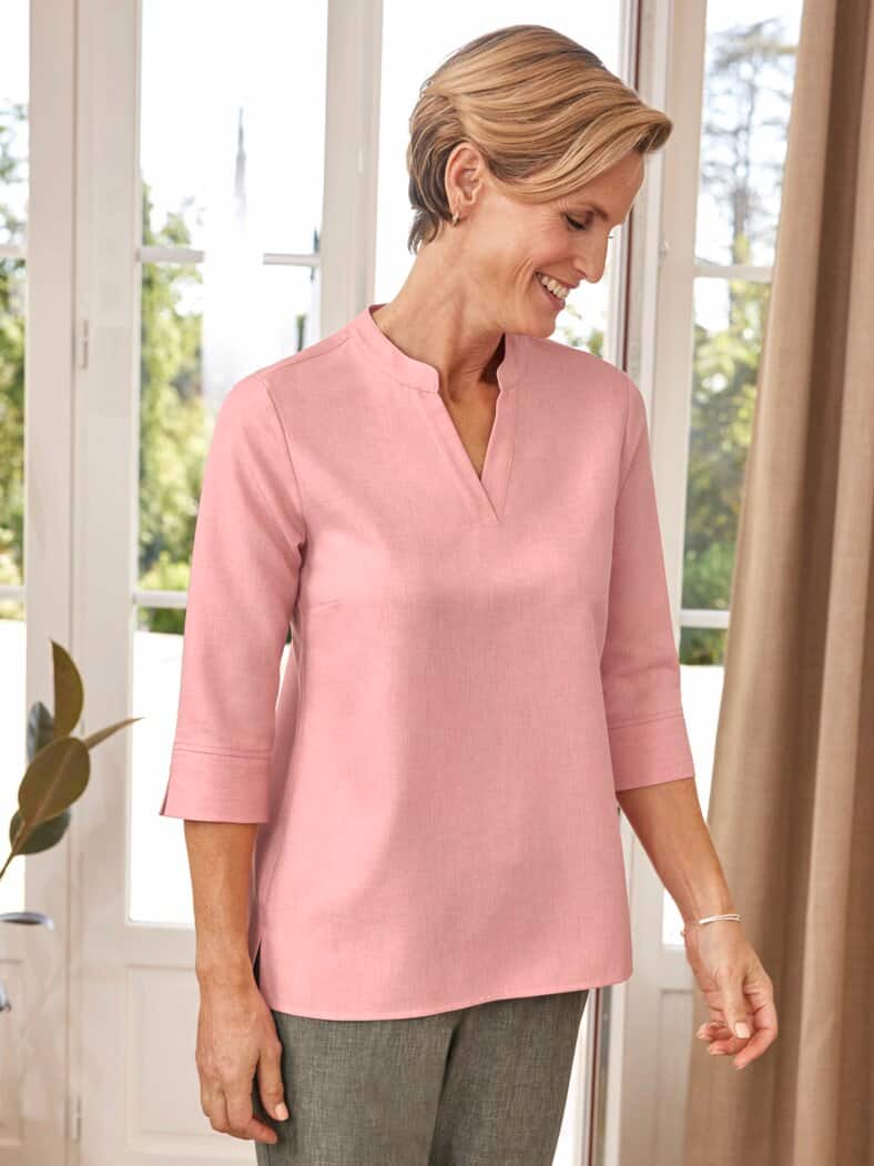 Bügelfrei-Tunika Reise-Leinen Rosa