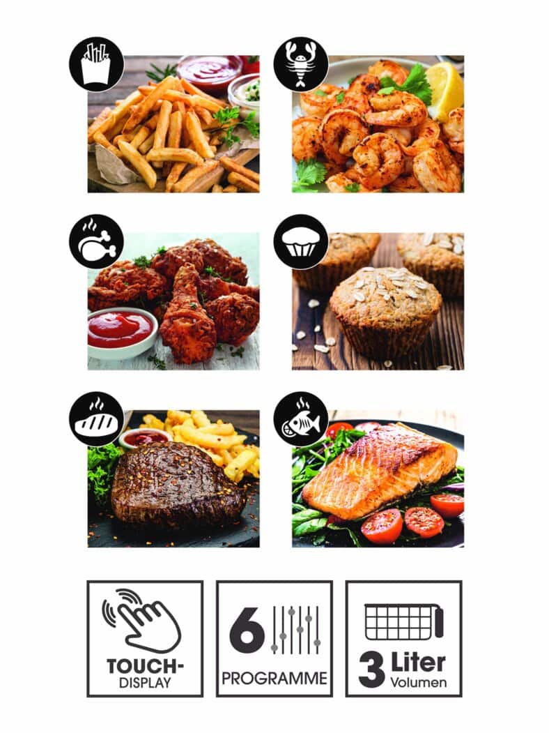 3in1-Heißluftfritteuse Schwarz