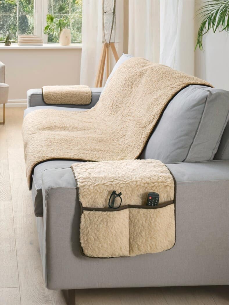 Schurwoll-Sofaschoner 2-Sitzer Hellbraun