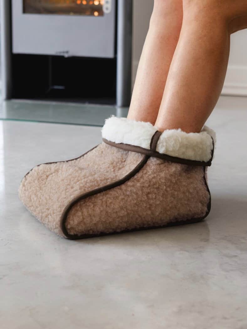 Schurwoll-Fußwärmer Hellbraun