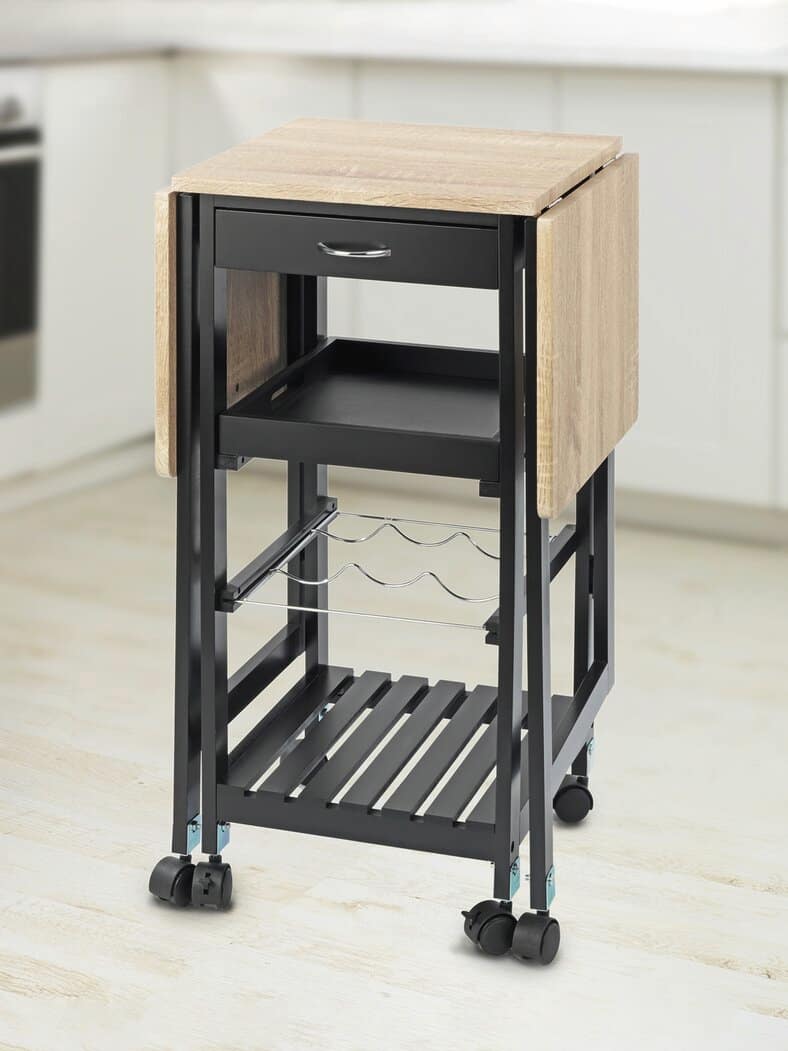 Küchen-Rollwagen Ausklappbar Schwarz-Beige