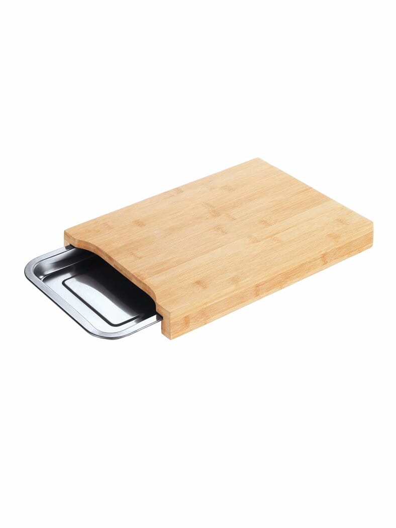 Holz-Schneidbrett Edelstahlschale Bambus-Silber