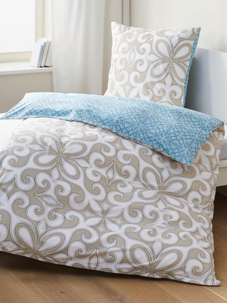 Baumwoll-Wende-Bettwäsche-Set Natur-Bleu