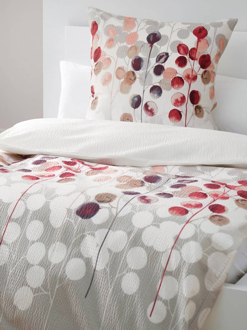 Seersucker-Bettwäsche-Set Blätter Weiß-gemustert