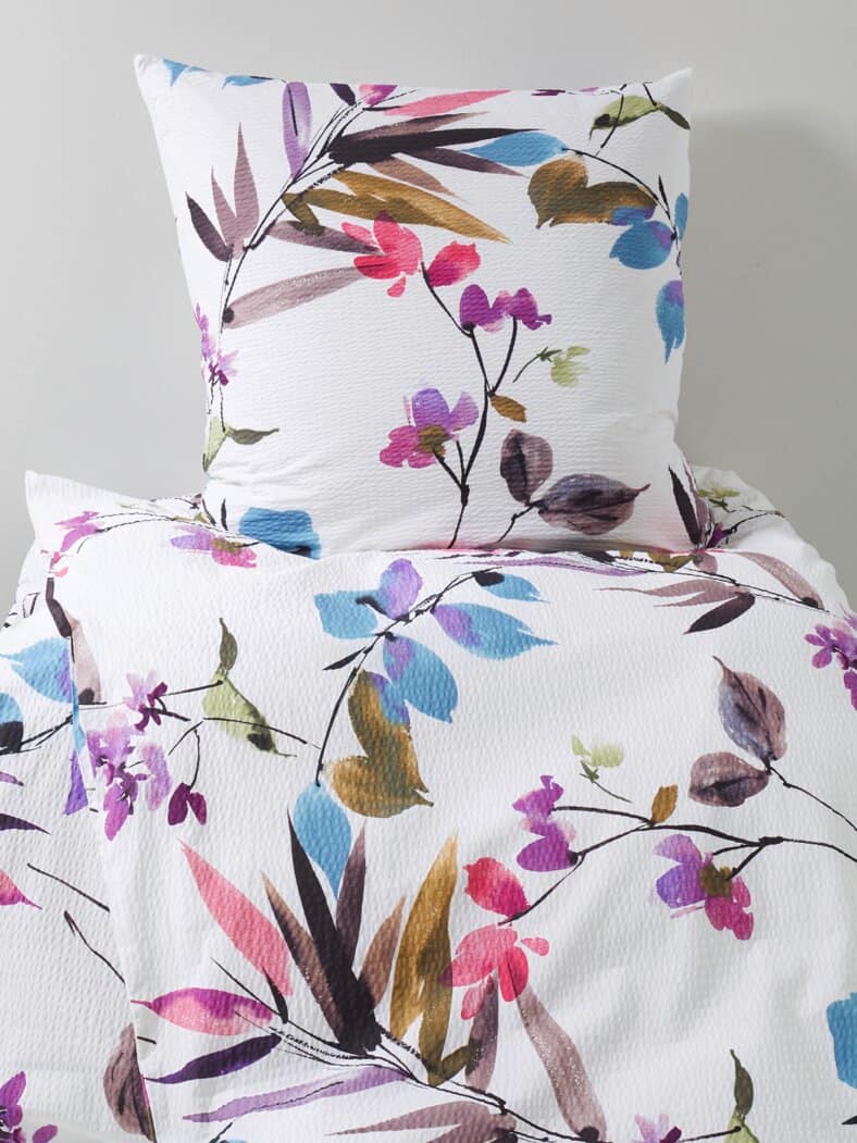 Seersucker-Bettwäsche-Set Floral Weiß-gemustert