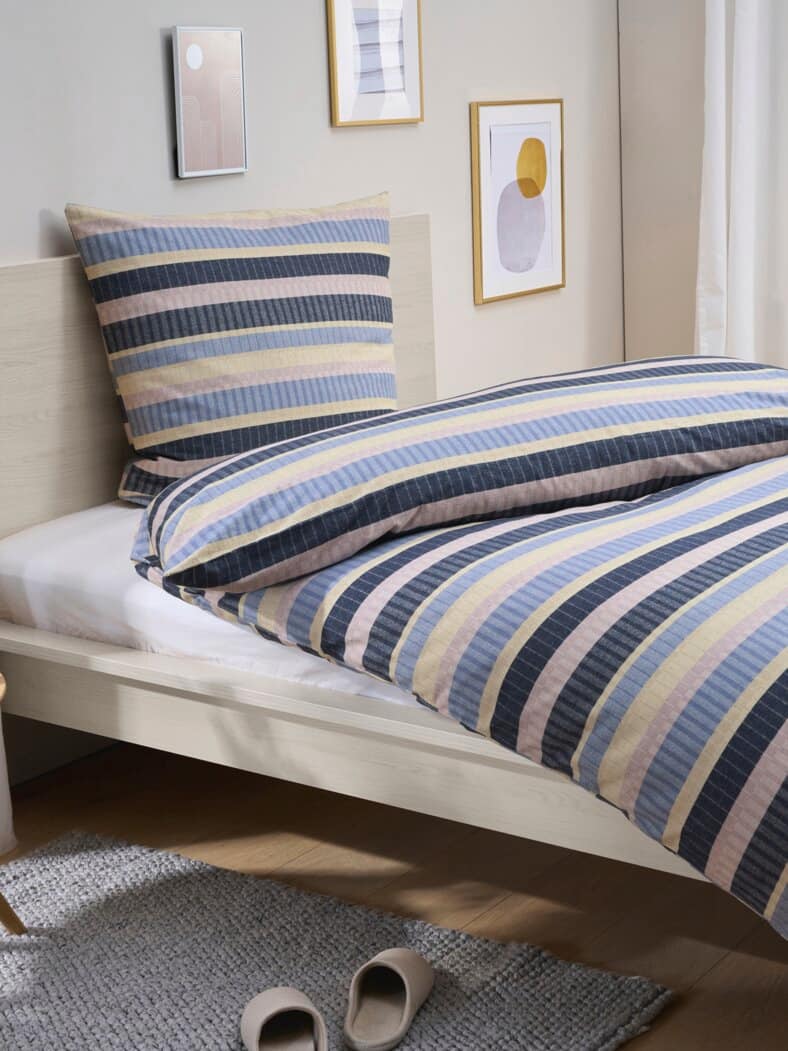 Thermo-Flanell-Bettwäsche-Set Streifen Blau