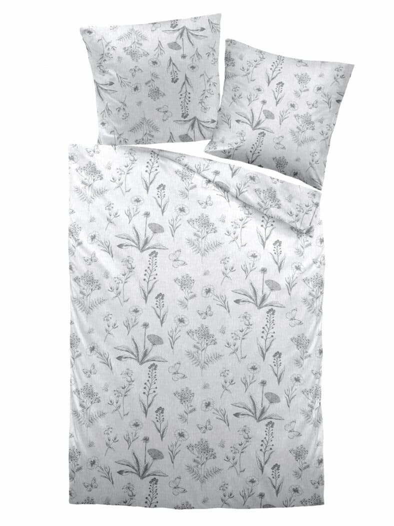 Feinbiber-Bettwäsche-Set Floral Weiß