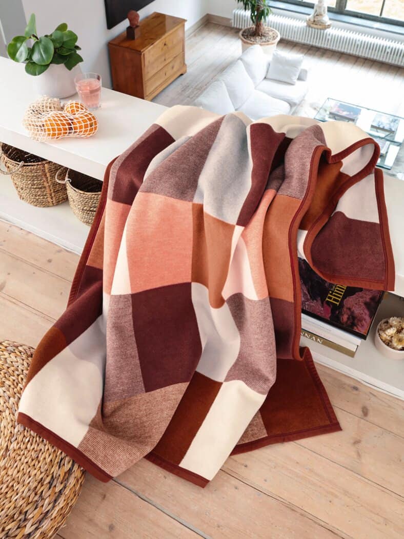 Biederlack Wohn- und Kuscheldecke Braun-Orange