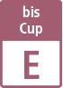 Lila Schild mit der Aufschrift "bis Cup E" in Weiß.